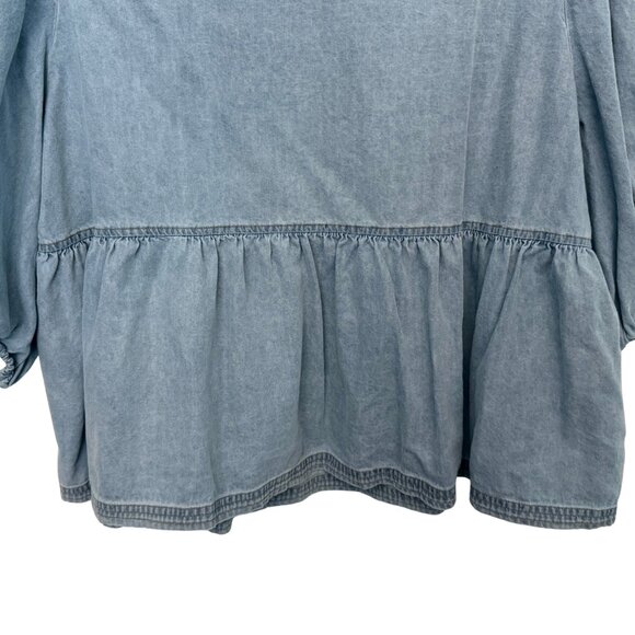 Lucky Brand Womens Denim Babydoll Cropped Ruffled V-Neck Top - Size Large - Picture 6 of 8
